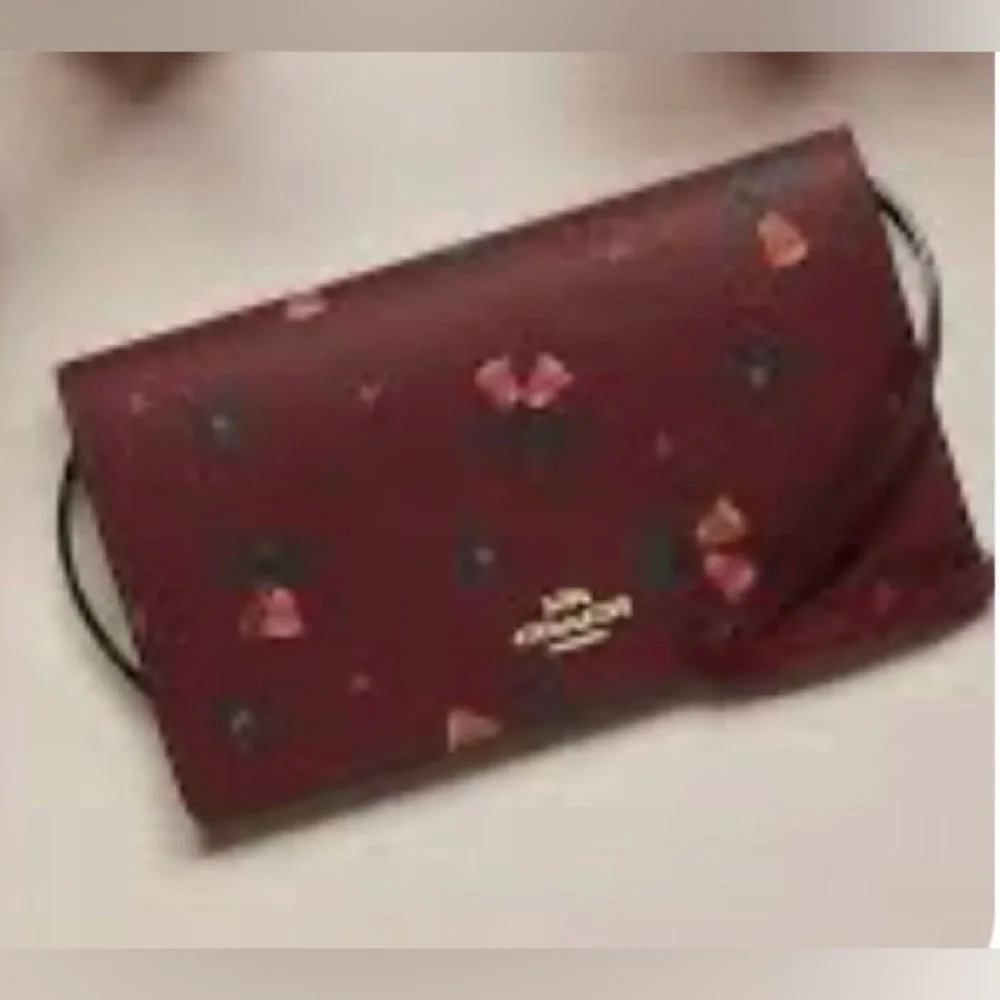 HP x 2 Coach Anna Fold Over Crossbody Clutch Bag Limited Holiday Bells Print NWT